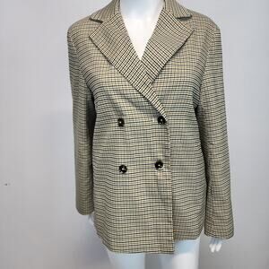 Mod Ref Checkered Blazer Lady Jacket Size S Beige Double Breast Boxy Academia